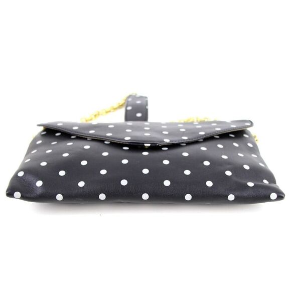 J.CREW BLACK GENUINE LEATHER POLKA DOT CHAIN ENVELOP SHOULDER BAG HANDBAG PURSE - Picture 7 of 13